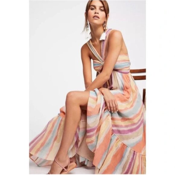 Free People Tropical Sunrise Maxi Dress Size 4 stripe strap - Picture 3 of 6